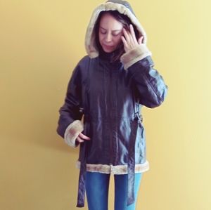 Sold 90s leather teddy lined jacket Sz XL